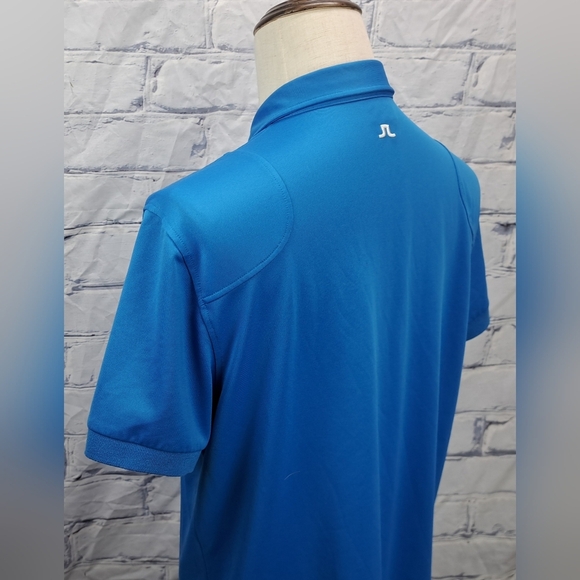 J. Lindeberg Mens Golf Polo Shirt Fieldsensor Fabric Asymmetrical Zip Blue Large - Picture 12 of 16